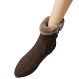 Skin Flat Thick High Heel Ankle Boots Women's 2025 Winter New Warm Cotton Shoes Retro Wool