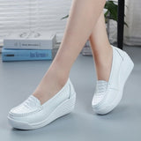 New Women's Genuine Leather Sneakers Platform Shoes Wedges White Lady Casual Shoes Swing mother Shoes Size