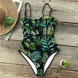2021 Sexy One Piece Swimsuit Female Printed Floral Halter Bandage Brazilian Swimwear Women Bathing Suits