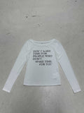 Autumn Letter Print Thin Perspective T-Shirt Hottie Fashion Slanted Shoulder Long-Sleeved