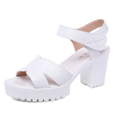 Leather High Heel Waterproof Sandals Women Fashion Crocodile Pattern Walking Shoes Summer Coarse Heel Magic Sticky H Women's
