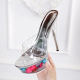 Zingj Yards Hot Style Sexy Super High Heels 15CM Thin Heel Waterproof Platform Slippers Transparent Crystal Shoes Wedding Shoes