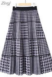 Spring Summer Fashion Midi Long Pleated Skirt Women Striped Print Elegant Chic Casual High Waist A Line Skirts