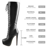 Onlymaker Women's Round Toe Stiletto Platform Zipper Knee High Boots16CM High Heel Pattern Lace Up Plus Size Boots For