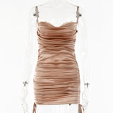 Lace Backless Mini Dress Women 2022 Summer Fashion Spaghetti Strap Sleeveless Bodycon Sexy Club Party Ruched