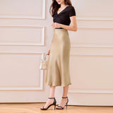 Satin Half Body Skirt Word Female Bright Face Show Thin Simulation Silk High Waist Half Body Long Skirt Silky Fish Tail Swing Half