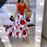Women Floral Print Knotted Front Cutout Button Maxi Dress Elegant Fashion Chic