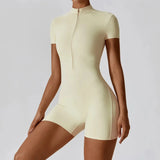 Zipper Dance Yoga Jumpsuit Short Playsuit Women Romper Short Sleeve Gym Fitness Overalls One Piece Sports Suit