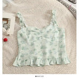 Camisole women's tops Summer short tops 2022 new Vintage lace slim warm ladies bottoming cute print tops for women