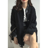 Zingj 2024 New Black Overalls Short Jacket Women's Long Sleeve Hong Style Casual Versatile Denim Jacket Loose Jacket-Outfit