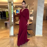 Zingj New Fall 2023 Solid Color V-Neck Bat Sleeve High-Waisted Dress-Outfit