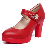 Wedding Dress Shoes With Thick Heels Model Cheongsam Show Waterproof Platform Thick Soles Single Shoes Catwalk One-Word Buckle Small Size High Heels