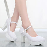 Head Buckle Waterproof Table 8CM High Heel Women's Shoes Thick-Soled Model Show Shoes Coarse Heel Work Shoes Silver Single