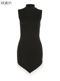 Fashion Elegant Senior Party Solid Slim Mini Bodycon Dress Women Shiny Tassel Diamond Dresses Female French