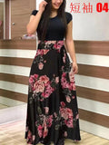 Summer New Summer Bohemia Flower Print O Neck Short Sleeve Women's Maxi Dress Fashion Patchwork Ladies Long Dress
