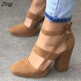 Zingj Women Pumps Plus Size 35-43 Women Heels Chaussures Femme Gladiator Summer High Heels For Party Wedding Shoes Women Thick Heels 211-0-Outfit