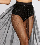 Perspective Of Women's Nightclub Pleated Skirt Lace Sparkling Net Gauze Hip Skirt High Waist Half