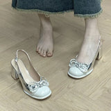 Bow Beautiful Silver Mary Jane High Heel Women's Back Empty Coarse Sandals 2025 Summer New Single