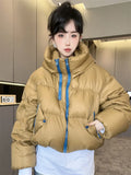 Station Hot Hoodie Short Down Jacket Female 2024 New Thick Double Zipper White Duck Velvet Bread Coat-Outfit