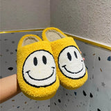for Woman 2021 Happy Face Slippers of Curly Fluffy Fur Plush Sock Smile Embroidery Indoor Slip-on