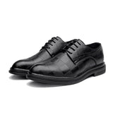 Zingj And Winter Men's Leather Shoes Business Leather Shoes Men's Lace Casual Shoes Men's Shoes Plaid Pointed Toe