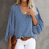 Streetwear Oversized XXXL Tops Blusa Summer V Neck Long Lantern Sleeve Blouse Casual Women Printing Loose Elegant