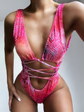 Zingj New 2023 Leopard Print Hollow-Out Bikini One-Piece Swimsuit