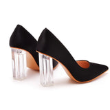 Cm Crystal Transparent Square Heel Pointed Shoes Bridal Shoes Silk Satin Dress Dress Shoes Wedding
