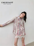 Abstract Aesthetic Striped Long Sleeve Button Up Shirt For Women Autumn 2022 Pink Collared Designer Top And