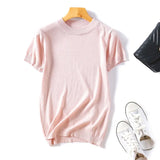 Lurex 2021 Spring Summer O Neck Mix Color Patchwork Sweater Women Casual Short Sleeve Pullover Knit Jumper Korean