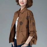 Winter Polo-neck Loose Casual Buttons Jacket Lady Long Sleeve Printing Ruffles All-match Jacke Top Women Cardigan