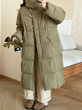 East Gate Korean Horn Buckle Long Down Jacket Female 2024 Winter Temperament Over The Knee And Thick White Duck Velvet Coat Tide-Outfit