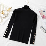 autumn winter women thick sweater pullovers long sleeve button o-neck chic Sweater Female Slim knit top soft jumper