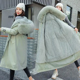 New Winter Long Coat Women Warm Thickness Hooded Parkas Plus Size Large Fur Collar Embroidery Jackets Padded