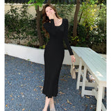 Zingj Real French Knitted Dress For Women In Autumn And Winter, A New Sexy Hip-Wrapped Skinny Dress With A Sweater