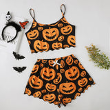Funny Pumpkin Head Print Condole Top Sleeveless Home Clothes Pure Milk Silk Pajamas Girl