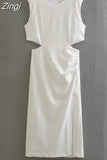 Cut Out Long Dress Women Summer Elegant Party Dresses For Women 2023 Rosy Sleeveless Midi Dress Woman Evening