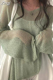 Out Korean Irregular Sunscreen Knitted Tops Women Loose Y2k Long Sleeve Pullover Sweaters Summer Thin Sheer Sueter
