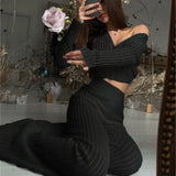 2025 New Knitted Set Of Women's Fluorosclumned Casual Solid Color Hollow High-Waisted Trousers Commuting