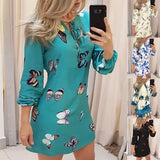 Bandage Hollow Out Women Dress Package Hip Ladies Mini Dress Print 2020 Fahsion Bohemia O Neck Long Sleeve Spring