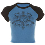 Punk Print Raglan Short Sleeve Crop TopOutfit