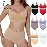 Seamless Tanks Tops Bras Set Female Underwear Wireless Bra Crop Top Women High Waist Underpants Soft Bralette