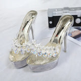 Zingj Diamond Crystal Thin With Slippers Female Summer Waterproof Platform Anti-Slip Thick Bottom Sexy Versatile Super High With A Word Drag