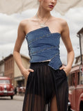 Zingj Hot Girl Retro Blue Jeans Strapless Top Female Spring 2024 New Pure Desire Slim Slim Short