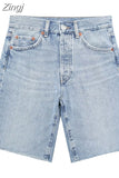 Blue Denim Shorts Women Mid-Rise Bermuda Shorts Woman Fashion Frayed Women's Jeans Shorts Casual Streetwear Summer