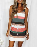 new women's drawstring color sling dress dress
