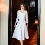 White Long Dress Women Elegant Chic Pearl Spaghetti Strap Prom Dress 2023 Autumn Casual Long Sleeve Evening Party