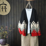 spring and autumn new Korean ethnic style jacquard knitted cardigan loose color matching V-neck sweater jacket