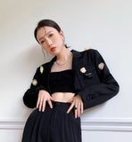 Designer Black Cropped Blazer Fall 2021 Womens Fashion Floral Patch High Fashion Coat And Jacket Short Suits