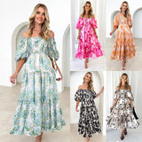 Zingj Summer Style New Hot Style Holiday Style Bubble Sleeve Print French Cake